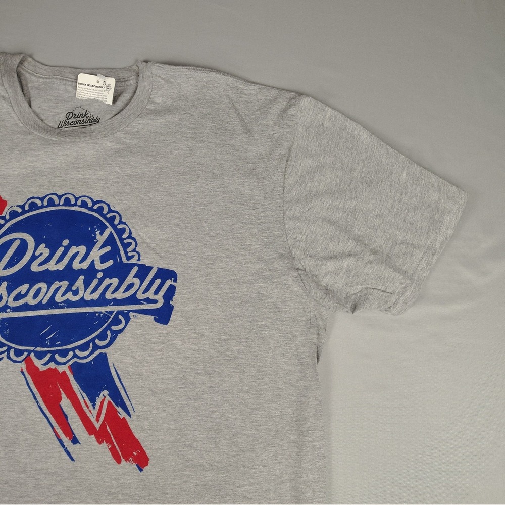 NWT Drink Wisconsinbly T Shirt Mens 2XL Gray Graphic Beer Blue Ribbon Wisconsin - Picture 7 of 15